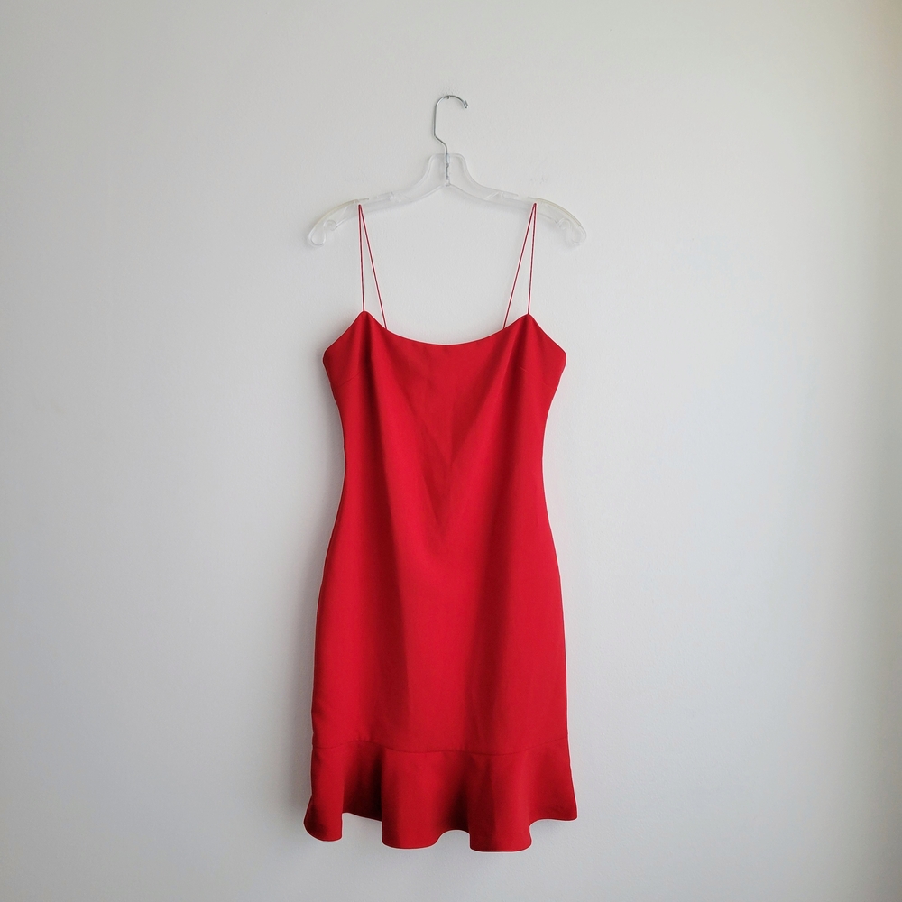 LIKELY Revolve Vibrant Red Banks Sleeveless Ruffle Hem Mini Dress